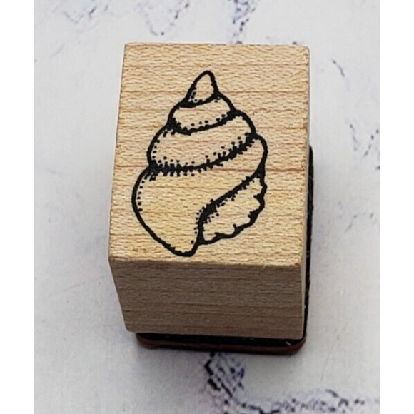 Small Seashell 1x1 Wood Mounted Rubber Stamp - Picture 1 of 7